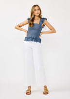 Smocked Scallop Lace Ruffle Top