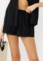Floral Eyelet Embroidered Shorts With Side Pockets