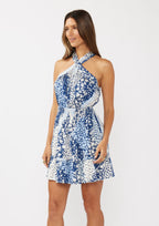 Halter Smocked Waist Mini Dress W/ Pintucks