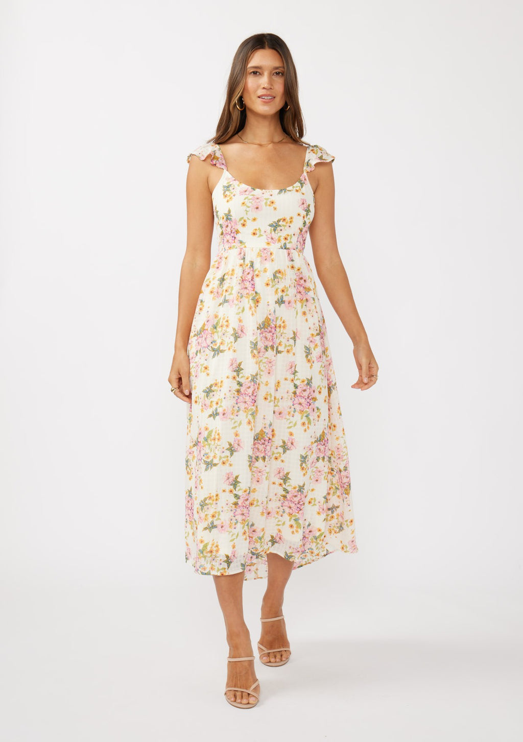 Flutter Slv Scoop Neck Dress W/ Open Back and Tie