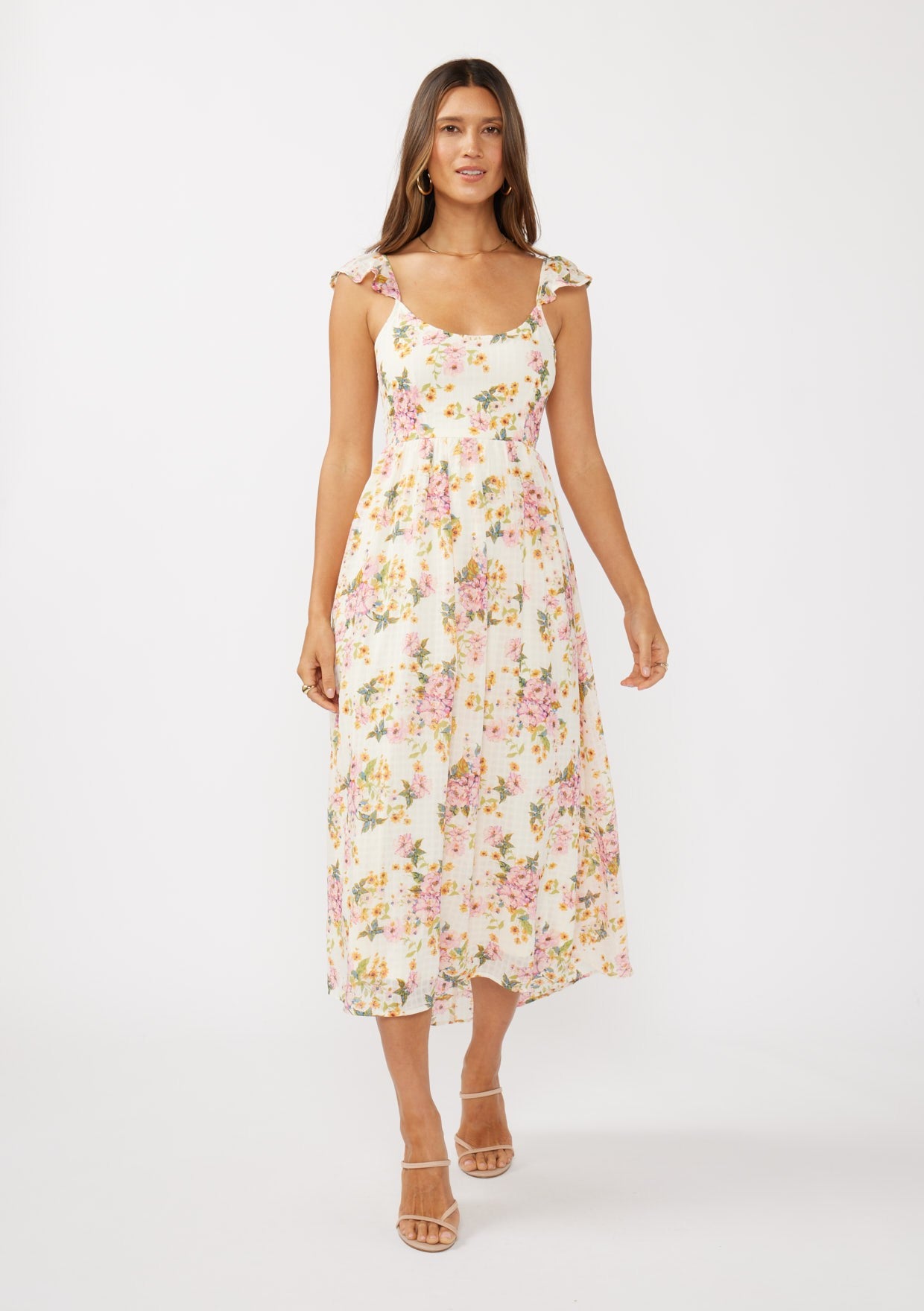Flutter Slv Scoop Neck Dress W/ Open Back and Tie