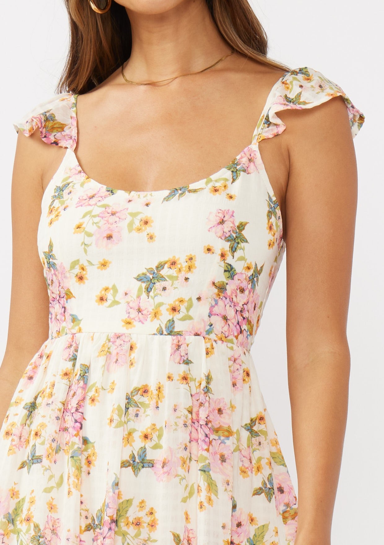 Flutter Slv Scoop Neck Dress W/ Open Back and Tie