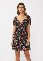 Short Puff Slv Empire Waist Mini Dress W/ Smocked Back Band