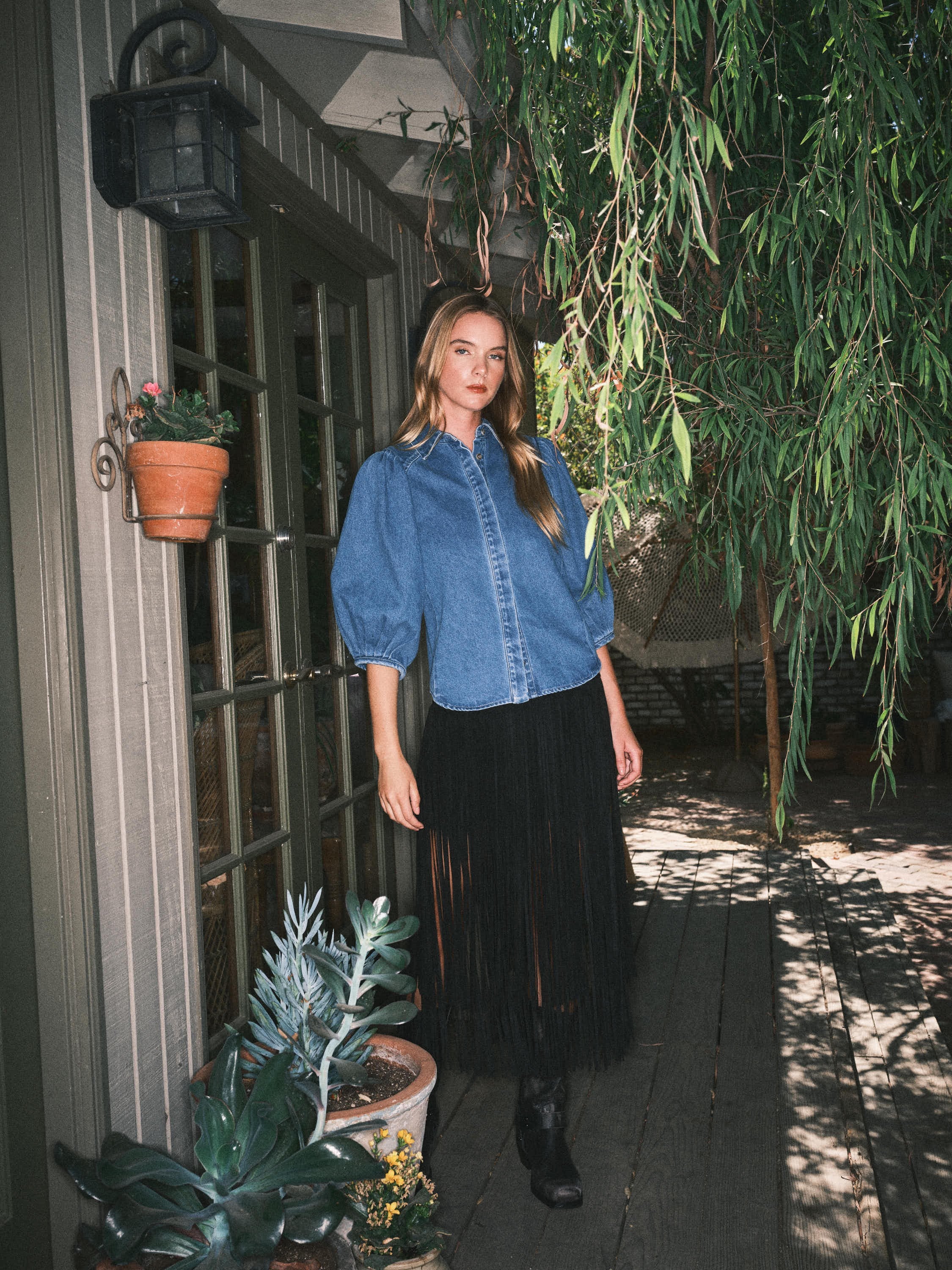 Puff Sleeve Denim Blouse