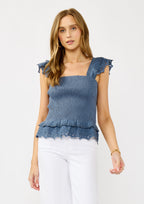 Smocked Scallop Lace Ruffle Top