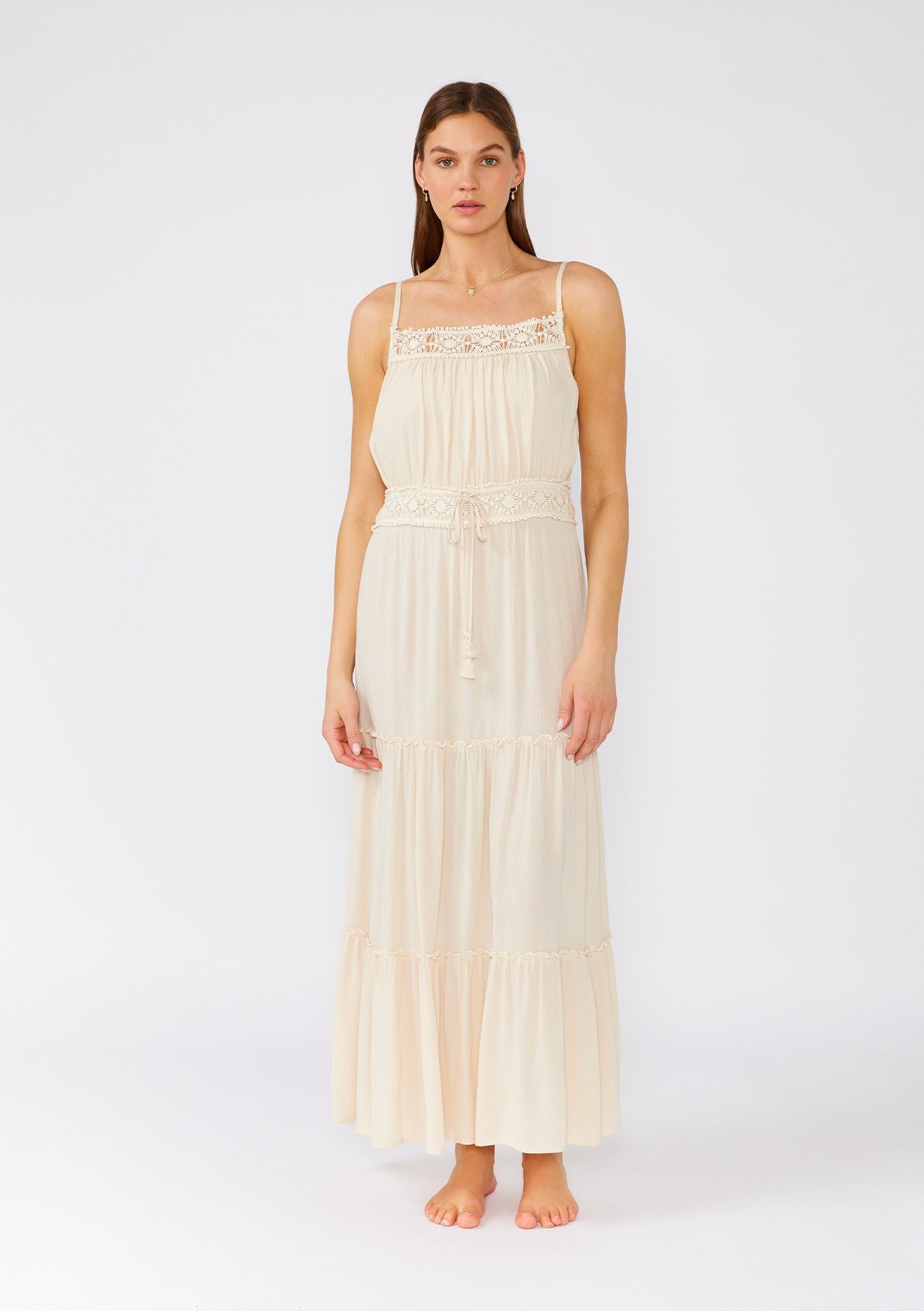 Tiered Maxi Dress w/ Crochet Lace