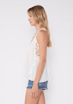 Scoop Neck, Twist Strap Tank Top W/ Lace Cutout at Back and Sides
