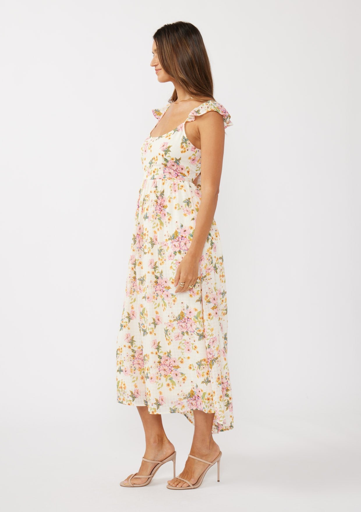 Flutter Slv Scoop Neck Dress W/ Open Back and Tie