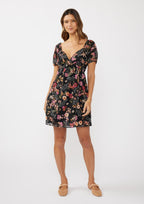 Short Puff Slv Empire Waist Mini Dress W/ Smocked Back Band