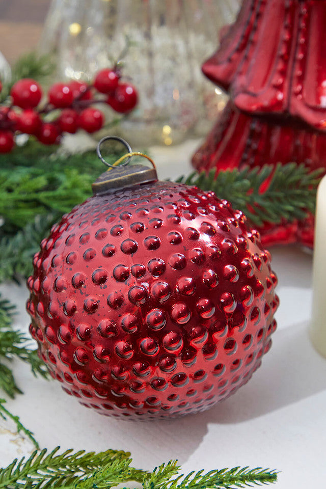 Round Hobnail Ruby Mercury Glass 5" Ornament
