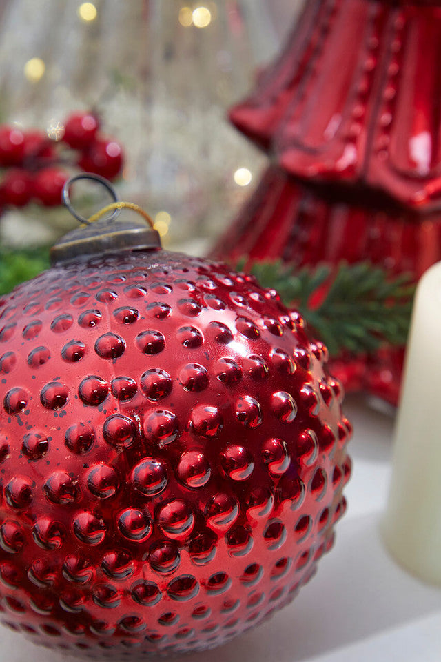 Round Hobnail Ruby Mercury Glass 5" Ornament