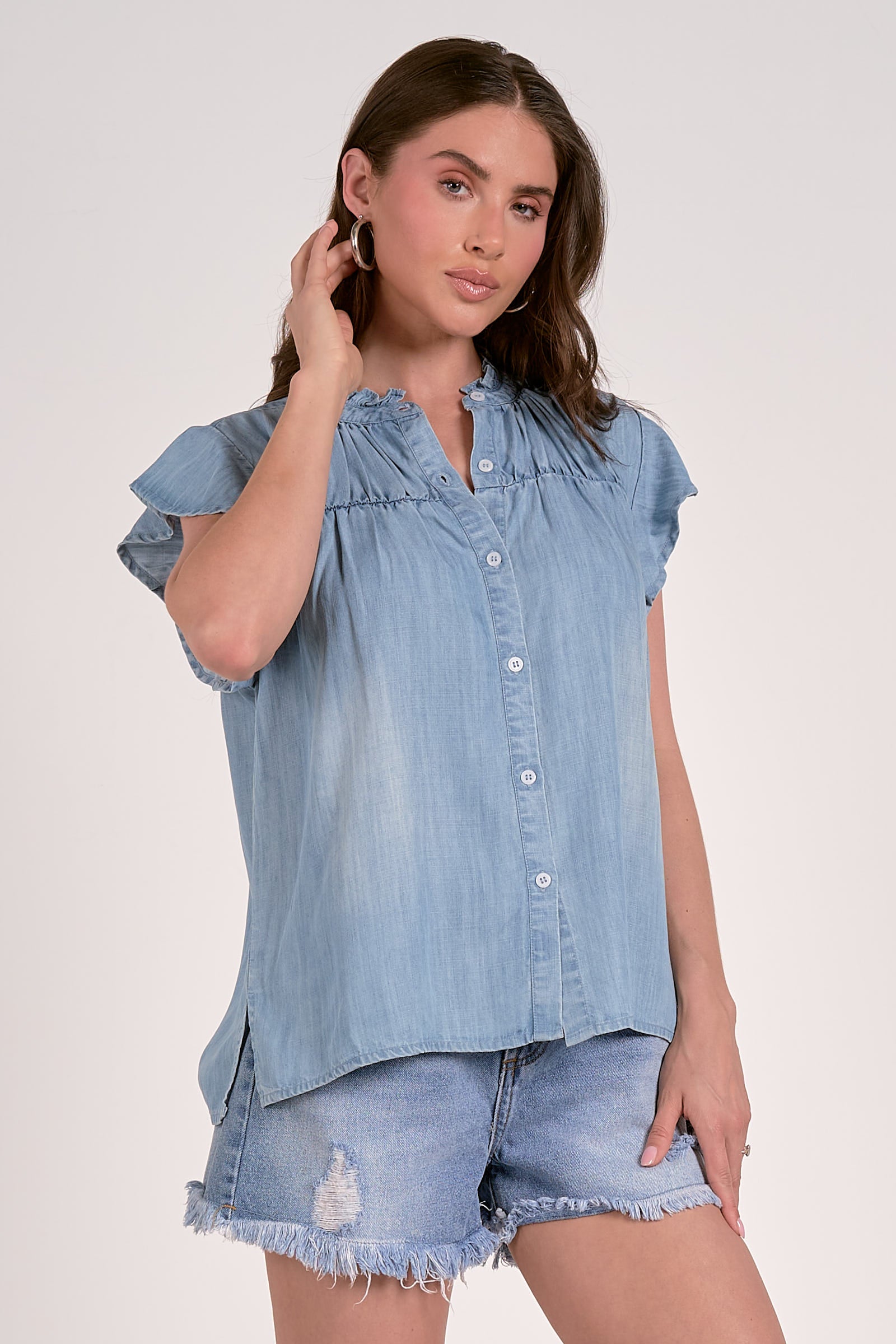 Top Cap Slv Button Down